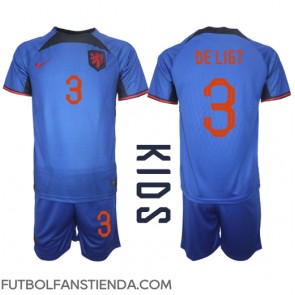 Países Bajos Matthijs de Ligt #3 Segunda Equipación Niños Mundial 2022 Manga Corta (+ Pantalones cortos)